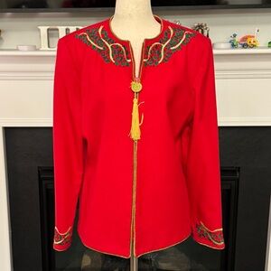 Vintage Jenna Red Wool Embroidered Jacket with Tassel Trim – Size 10